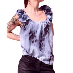 Banana Republic Purple Print Silk Ruffle Sleeveless Blouse Women's Size Medium
